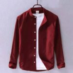 Men's Solid Colour Ban color Shirt  (Light Maroon)