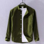 Men's Solid Colour Ban color Shirt  (olive)